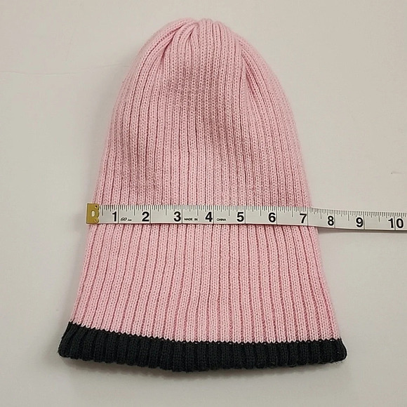 2-Tone Womens Pink & Cream & Grey Beanie Fold Hat - Picture 6 of 10